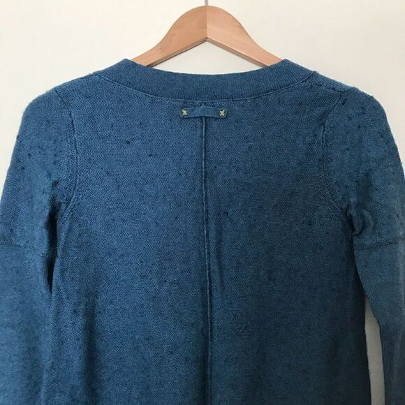 Free people S blue cotton v Neck sweater pockets - Picture 5 of 7